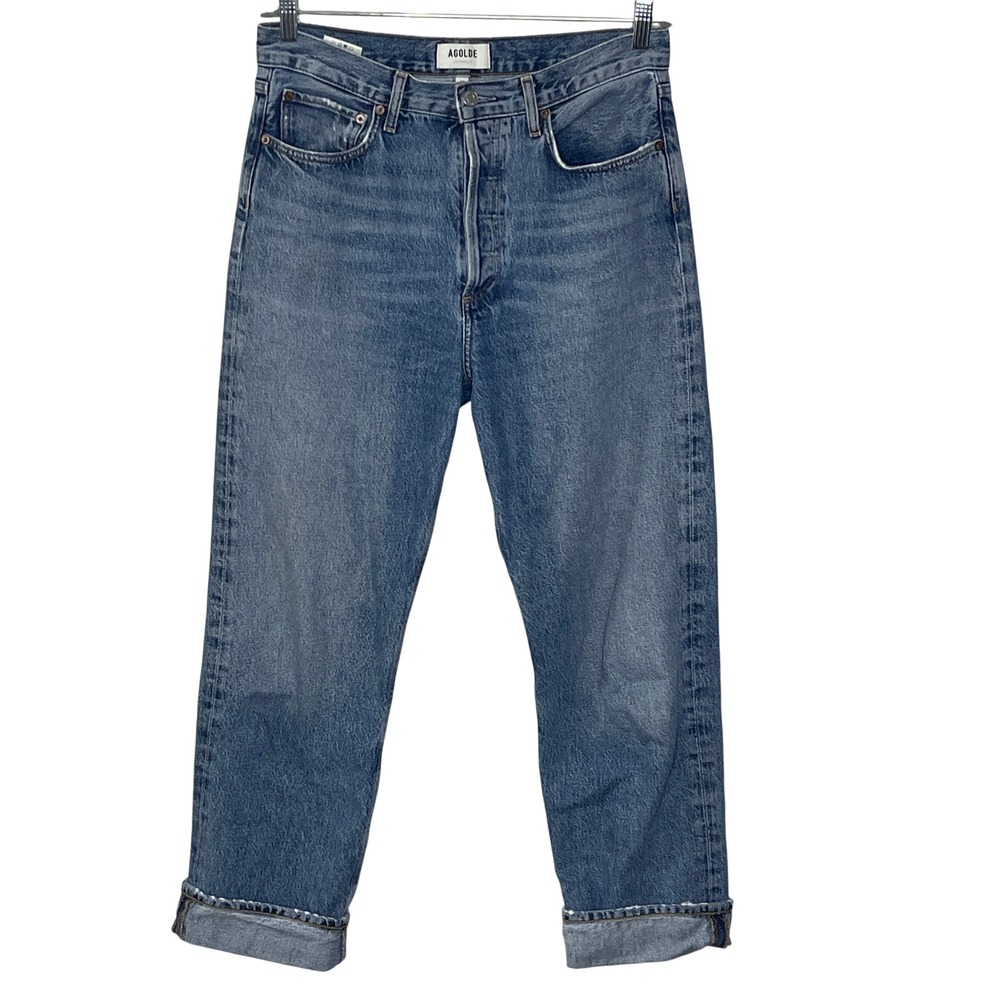 Agolde  Fran Women's High Rise Straight Leg Blue Denim Jeans Button Fly Size 27‎